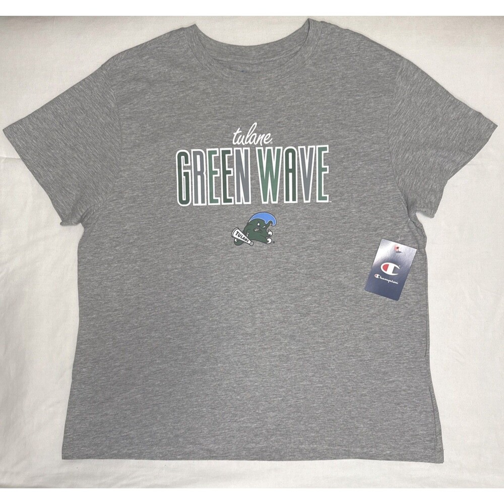 Tulane Green Wave XL Champion Tee Heathered Gray Licensed Team TShirt Unisex NWT
